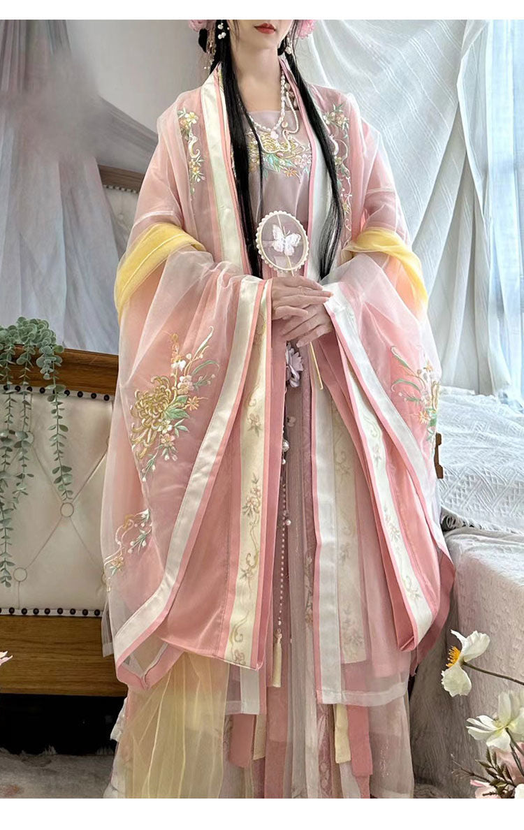 Original waist-length large-sleeved shirt with suspenders, one-piece pleated skirt, embroidered Song Dynasty Hanfu for women